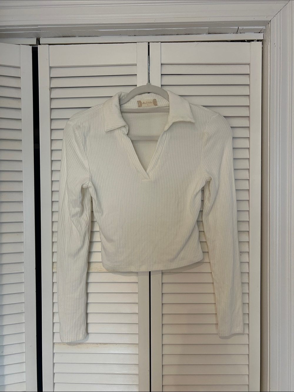 Altar'd State Ivory Ribbed V-Neck Long-Sleeve Crop Top